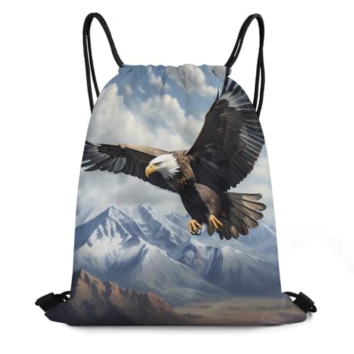 Flying Bald Eagle Drawstring Backpack Durable Sport Gym Bags Daypack for Men Women 35 * 42cm