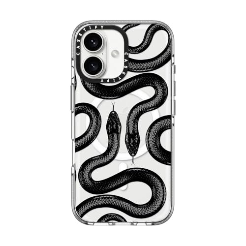 Coque transparente iPhone 16 rigide premium CASETiFY Serpent Royal Noir MagSafe