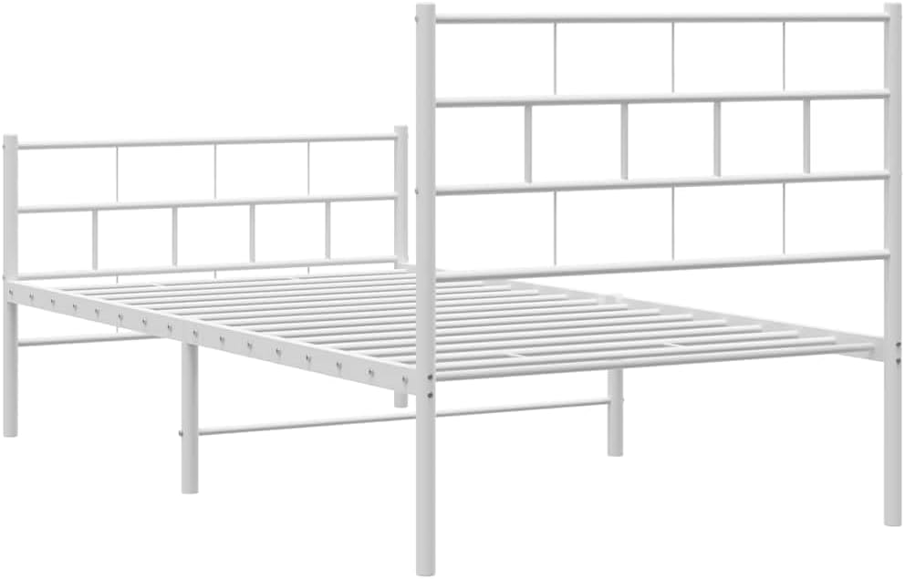 vidaXL 12-Inch White Metal Twin Bed Frame with Headboard & Footboard, Heavy-Duty Slats Support with Under-Bed Storage for Modern Bedroom, No Box Spring Needed & Easy Assembly, No Mattress
