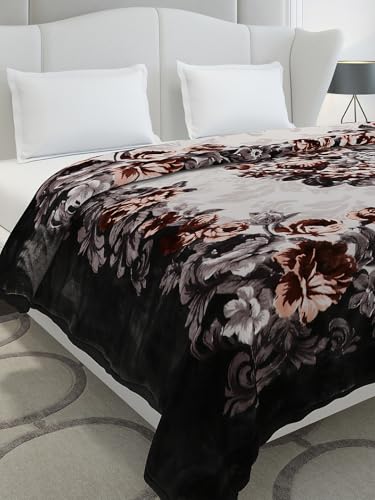 Image of Monte Carlo Double Bed Heavy Winter Blanket Emilia 2 Ply Cloudy 1050 GSM | 5.5 KG (240x220 CM), Dark Brown