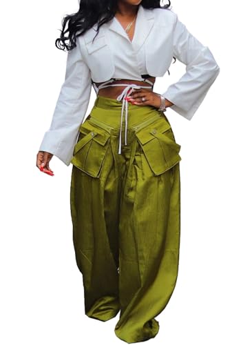 Women Satin Wide Leg Pants Casual High Waisted Palazzo Pants Trousers Loose Baggy Cargo Pants