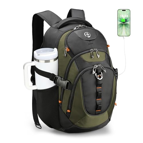 Swissdigital Design Laptop Backpack with USB Charging Port, Travel Backpack Fits 15.6 inches Computer, 31L College School Backpack for Men, Olive/Black | SD803-26 by Swissdigital - Used condition - US$58.23