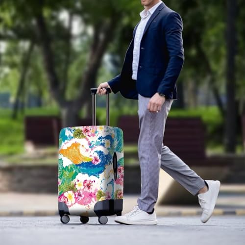 Colored Wave and Flower Luggage Cover Dust Proof Suitcase Cover Elastic Luggage Protector Fits 18-32 Inch for Travel Summer Beach Holiday Sturdy and Easy to Install3