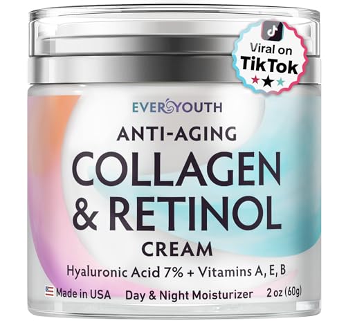 Collagen Cream for Face, Neck & Décolleté, Anti Aging Facial Moisturizer for Women with Hyaluronic Acid, Vitamin E, Made in USA, Anti Wrinkle Face Cream, Neck Creams for Tightening and Firming, 1.7oz