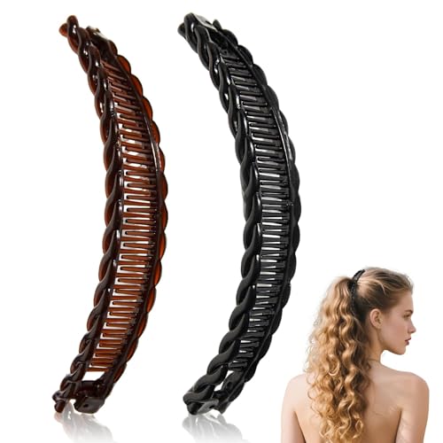 Banana Clip 2Pcs Banana Hair Comb Double Comb Long Hair Clips Fishtail Hair Clips for Women Girls
