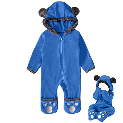 Newborn Baby Boy Girl Cute Dinosaur Hooded Romper Jumpsuit Clothes (12M, Blue B)