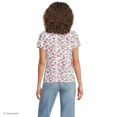 Image of Women's Short Sleeve Lightweight Jersey Button Pintuck Top