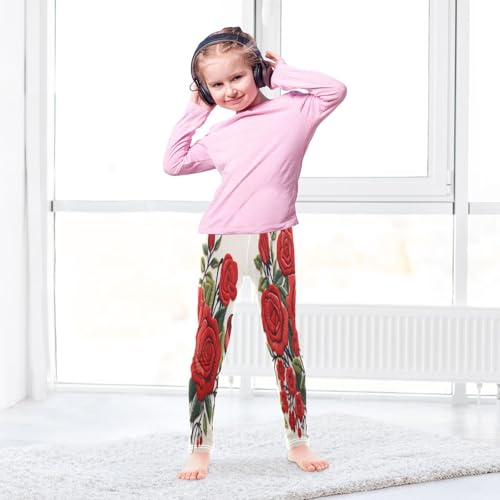 Bolaz Toddler Girls Leggings Printed Yoga Pants Leggings Red Rose Flower for Kids4