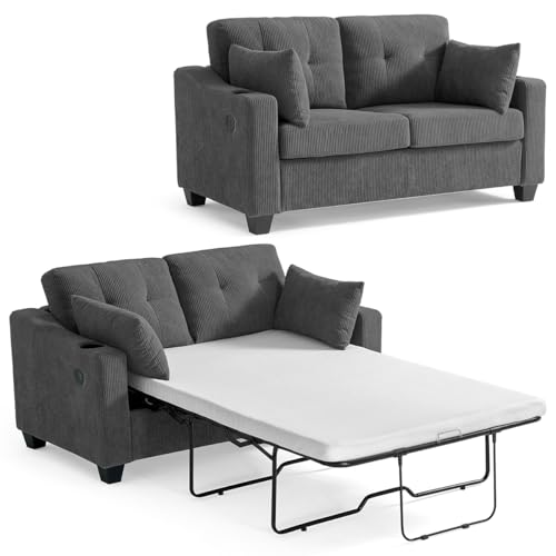 Pull Out Sofa Bed, Full Size Corduroy Sleeper with USB