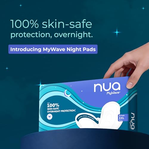 Image of Nua MyWave Night XXL Sanitary Pads for Women | Heavy Flow Period Pads | Super Soft, Rash-Free, Leak-Proof | Super Absorbent | Pack of 28 | Individually Wrapped | 320 mm