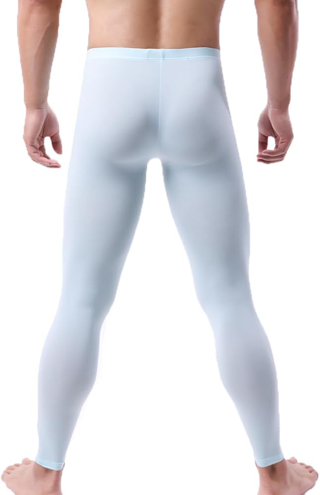 Men's Ice Silk Sheer Leggings Pants Underwear Bottoms Low Rise Elastic Trousers Long Johns - Image 5