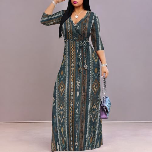 Image of Women Plus Size 3 /4 Sleeve V Neck Maxi Dress with Pockets | Soft fabric relaxed fit three quarter sleeve v neck with pockets for party and daily wear