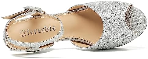 fereshte Women's High Heels Platform Sandals Ankle Strap Slingback Dress Sandal Pump Shoes Glitter Silver 45 - US 12 | Image 3