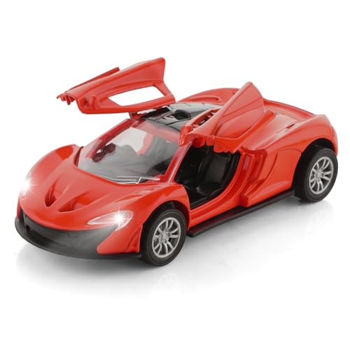 Image of Chanak Die Cast Car for Kids Alloy Metal Pull Back Car Toy Car Toy Vehicle with Openable Doors & LED Lights Cars for Kids Collectible Toy Vehicle Gift for Kids Boys Girls BIS Approved (Red)