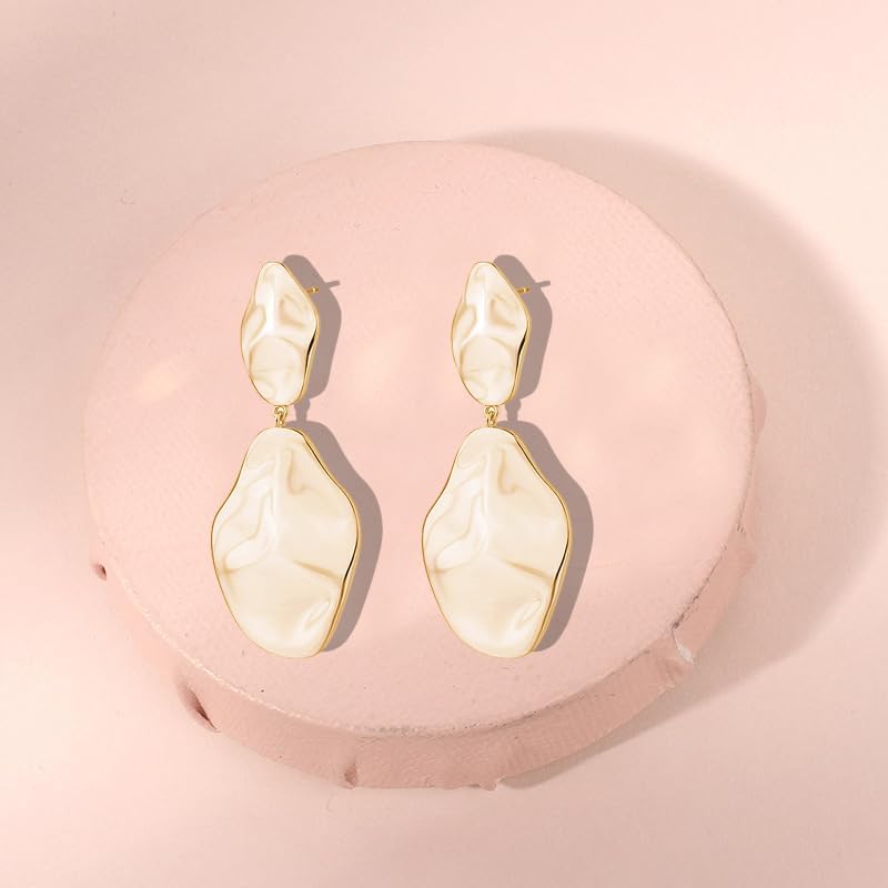 14K Gold Plated Posts Teardrop Statement Dangle Earrings for Women Lightweight Hammered Earrings Irregular Gold Stud Earrings Vintage Jewelry Gift - Image 5