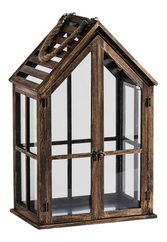 home&you - Laterne Homesi, Holzlaterne mit Glastüren, Gartenlaterne Draußen, Windlicht für Garten, Balkon, Terrasse, Hauseingang, Deko Laterne, Kerzenhalter, 51,5x21,5x32cm - Braun