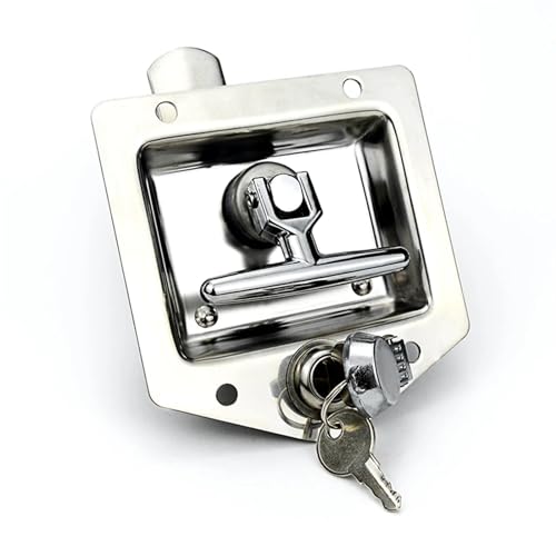 Stainless Steel Recessed Paddle Handle Locks with Linkage T-Folding Handle Panel Lock 1Pcs
