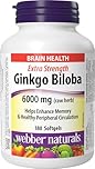 Webber Naturals Ginkgo Biloba 6000 mg, 180 Softgels, Helps Enhance Cognitive Function and Memory
