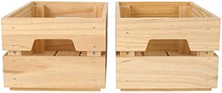 EasyPAG Pack of 2 Stackable Wooden Crate Versatile Wood Shelf Storage Baskets Pine Box with Handle,310x220x162mm