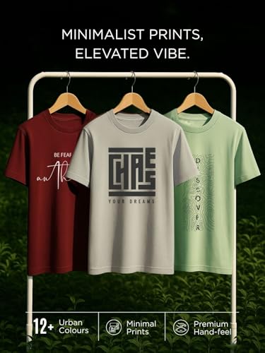 Image of Nobero Men's Graphic Printed Regular Fit Cotton T-Shirt (Pack of 3)