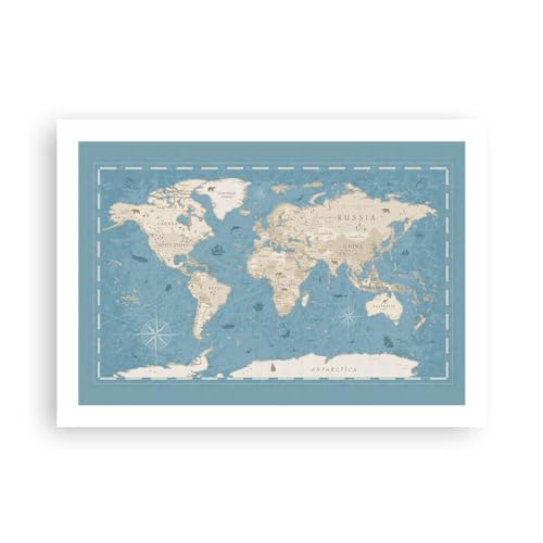Wall art design moderne carte du monde : affiche decoration murale haut de gamme 70x50