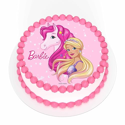 Kardasis Décoration Gâteau Barbie Licorne Papier Sucre | Disque Comestible 20 cm Rond | Topper Gâteau Anniversaire Enfant Thème Barbie