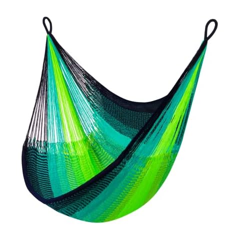 Handwoven Hanging Chair by Yellow Leaf Hammocks - Fits 1 Person, 330lb Max - Kick Back for Full-Body Recline - Weathersafe, Ultra Soft, Hang Anywhere - Color: Neon - Blue - Turquoise Cover