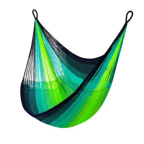 Handwoven Hanging Chair by Yellow Leaf Hammocks - Fits 1 Person 330lb Max - Kick Back for Full-Body Recline - Weathersafe Ultra Soft Hang Anywhere - Color: Neon - Blue - Turquoise