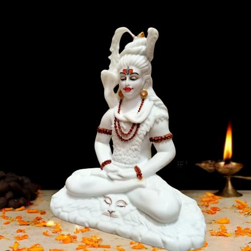 Image of Handicrated Marble Shiv ji Statue Shankar Bhagwan Murti for Home /Temple (8X4X9-Inch)