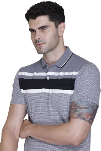 Image of SANE ORIGINALS T-Shirt for Men with Pocket || Textured Striped Polo for Men