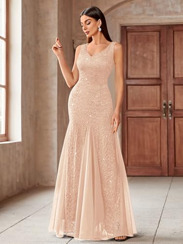 Miusol Women's Elegant V Neck Sleeveless Sequin Lace Evening Party Dress4