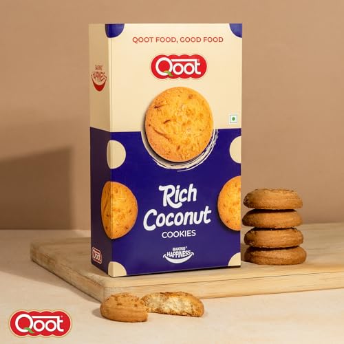 Image of Qoot Cookies Box Combo (Rich Coconut, Choco Chip & Tooty Fruity) (200g X 3) | Made Without Artificial Preservatives or Additives | All-Natural Ingredients & Crunchy Biscuits | Freshly Baked Snacks for Tea, Office & Gifting