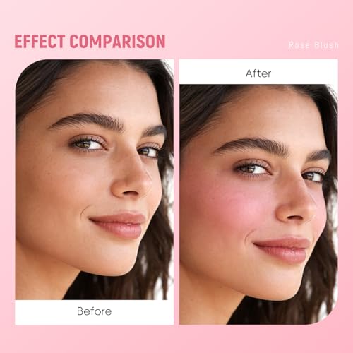 HOSAILY 3D Rose Petal Blush for Cheeks, Soft Pink Cream to Powder Flower Blush Makeup Gift for Women, Natural Nude Dewy Finish Shimmer Buildable Face Rouge Rubor Highlighter Contour Makeup-Soft Pink