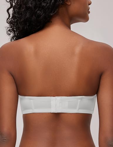 Deyllo Women's Strapless Bra Padded Cup Push Up Plus Size Full Coverage Underwire Support(White,34D) - Image 2