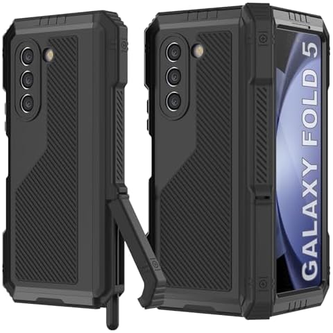 PunkCase for Galaxy Z Fold5 Metal Case [2.0 Series] Heavy Duty Cover | Full Body Aluminum & TPU Design W/Built in Tempered Glass Screen Protector for Galaxy Z Fold5 (2023) (7.6") [Black] Cover
