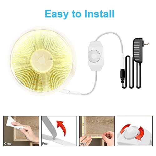 Image of DAYBETTER COB LED Strip, 16.4 ft Warm White LED Strip Lights, Dimmable LED Light Strip 3000K, 24V, 1600LEDs, 2835 Flexible LED Lights for Bedroom, TV, Kitchen Cabinet, Closet