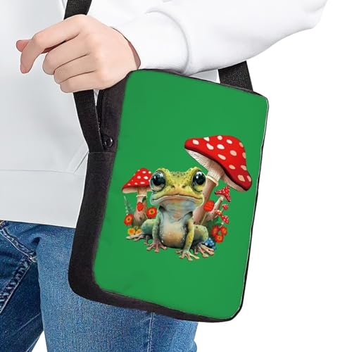 HUGS IDEA Small Messenger Bag for Women Funny Frog Mushroom Print Lightweight Crossbody Shoulder Bag Travel Cell Phone Purses Handbag2