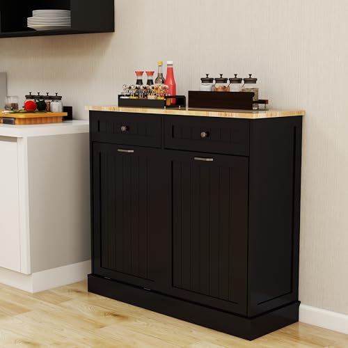 Gabinete para Basura con Dos Cajones y Compartimento Inclinado Negro miniatura 2