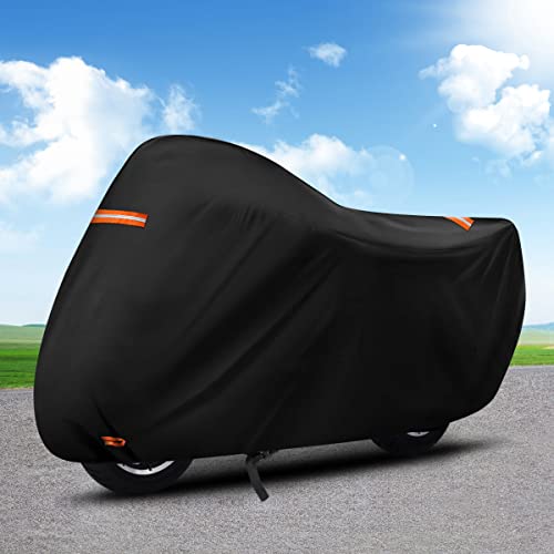420D Universal Motorcycle Covers For Honda, Yamaha, Suzuki, Kawasaki, Fat Boy/Low Rider/Flstc/Sportster Outdoor Windproof Heavy Duty Waterproof Bike Cover Protection Fits Up To 104” Motorcycles #TOP4
