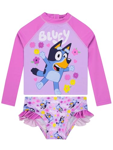 Bluey Swimsuit, Girls Bathing Suit with Frills, Long Sleeve Swimming Suit for Girls