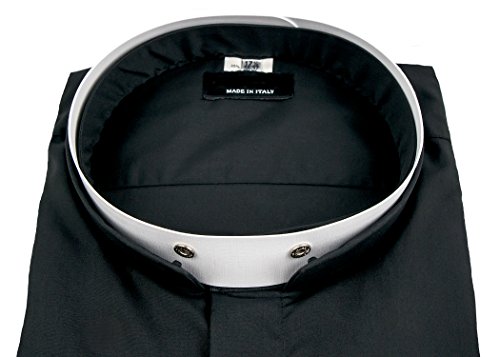 Mens Long Sleeve Premium Italian Roman Tonsure Collar Clergy Shirt (Black) (16.5" Neck 36/37" Sleeve, Black)3