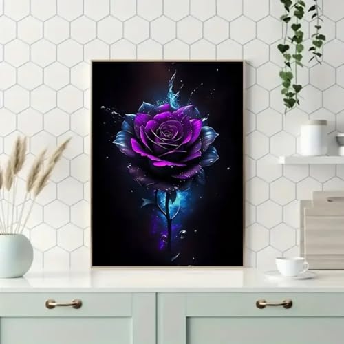 Affiche florale rose violette étoilée décoration toile 60x80cm