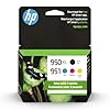 HP Cartuchos de tinta originales 951 cian, magenta, amarillo/950XL negro (paquete de 4) | Works OfficeJet serie 8600 OfficeJet Pro 251dw, 276dw, 8100, 8600 Series | Elegible para Instant Ink | C2P01FN