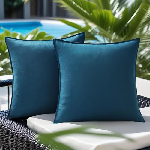 Pack of 2 Waterproof Pillow Covers Decorative Outdoor Pillows Sofa Cushion Covers Garden Spring Pillowcase Couch Cushion Cases for Patio Balcony Tent Sunbrella Beach Deck 16x16 Inch Navy Blue