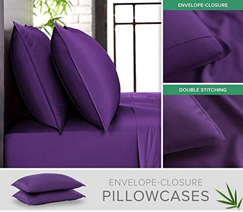 Image of Pure Bamboo Full Sheets, Genuine 100% Organic Viscose Derived from Bamboo Bed Sheet Set, Luxuriously Soft & Cooling, Double Stitching, 2 Year Quality Promise (Full, Purple)