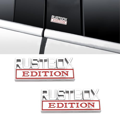 Image of 2 Pcs RUSTBOX Edition Emblem Car Side Rear Front Hood Trunk Door Badge 3D Decal Sticker Fit for Car Truck SUV (RUSTBOX, Silver Red)
