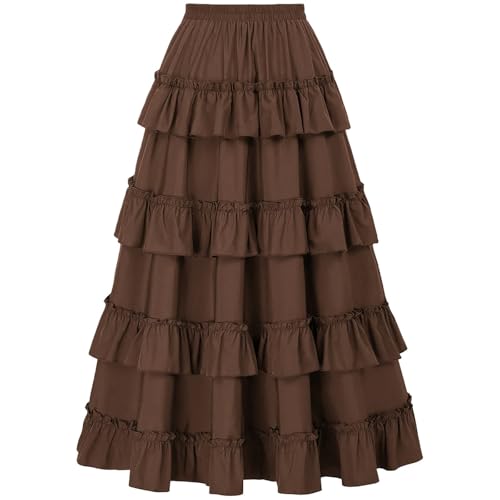 Women Victorian Skirt, Boho Flowy Asymmetrical Ruffle Pirate Skirts, Medieval Renaissance Festival Concert Outfits2