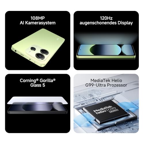 Xiaomi Redmi Note 14 Smartphone, 8 + 256GB, Green, 108MP AI-Kamerasystem, 5500mAh Akku, 120Hz Augenschutzdisplay, AI-Funktionen (kein Ladegerät enthalten) – Bild 3