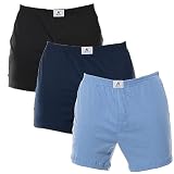 Kit 3 cuecas samba canção 100% algodão com abertura frontal (M (42/44), Preto/Marinho/Azul)