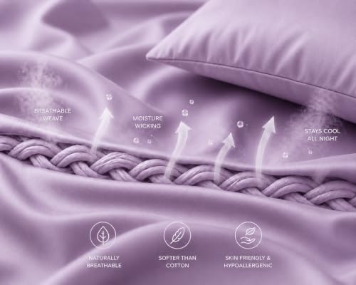 Image of Noare Bamboo Bedsheet Set King Size - Cooling & Breathable Fitted Bedsheet with 2 Pillow Covers for Double Bed | Ultra Soft and Buttery | Lilac
